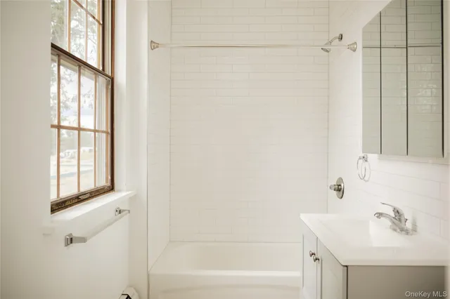 a bathroom with a shower and a sink