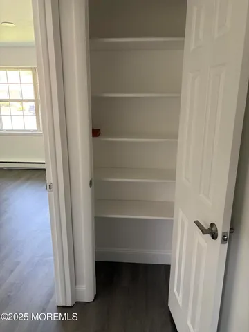 a view of walk in closet with empty racks