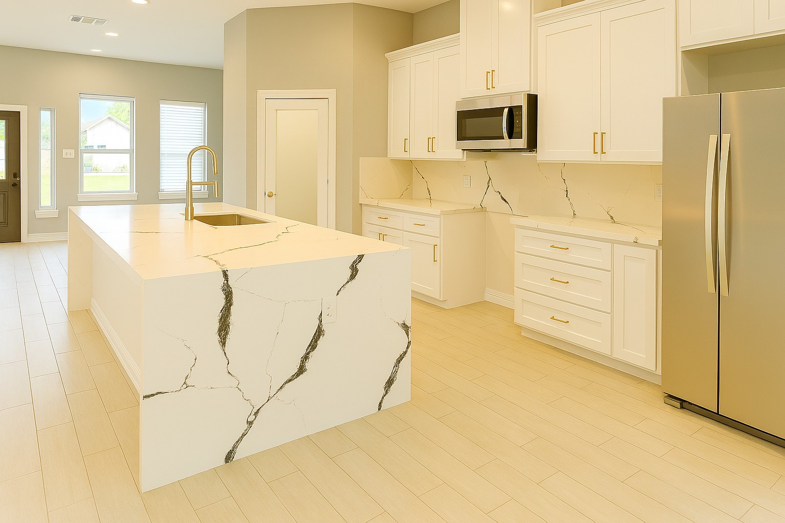 2 Mace Street Conroe, TX 77303 - Photo 7 of 24 Oversized island creates a natural gathering space, blending style and functionality for cooking, casual dining, and entertaining.