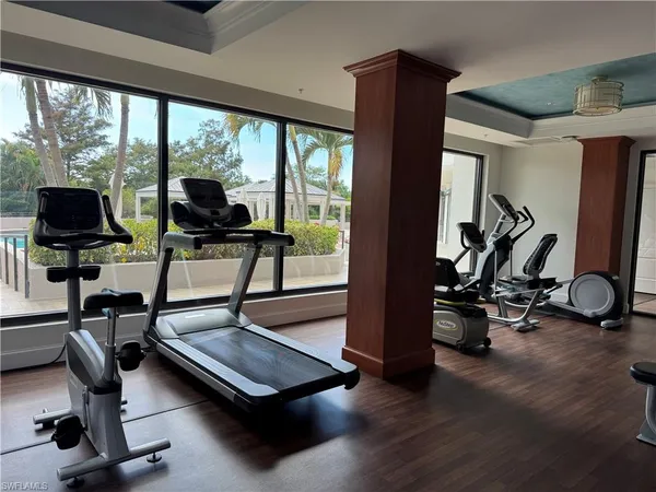 a view of a workspace with gym equipment