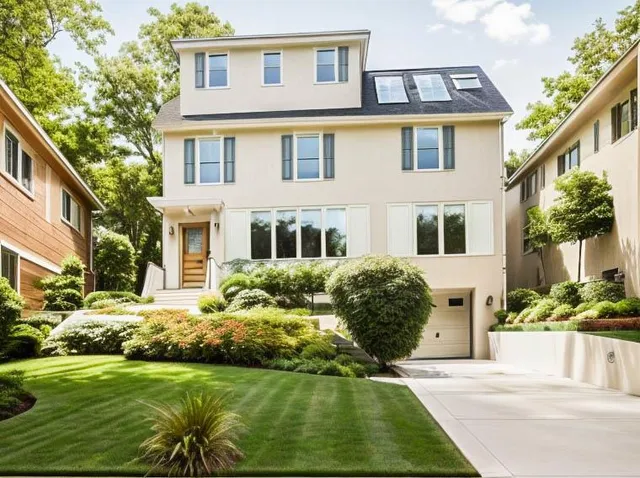 a front view of a house with a yard