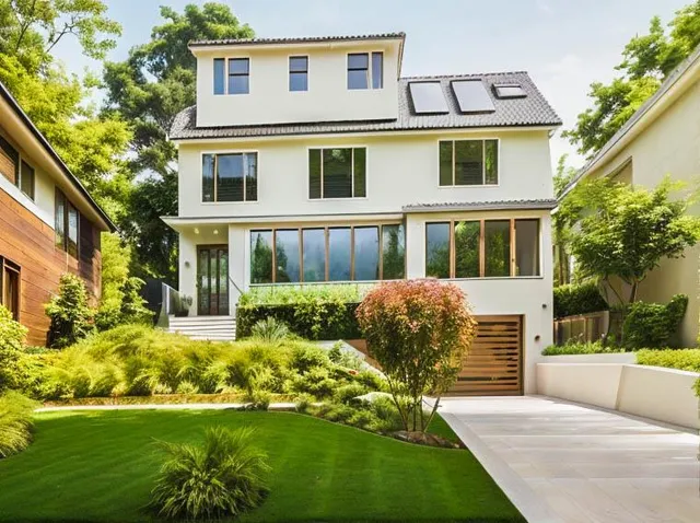 a view of house with swimming pool outdoor seating