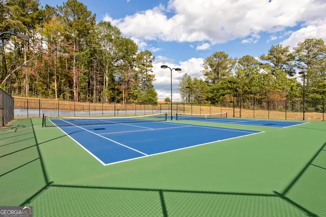 a view of a swimming pool with a yard