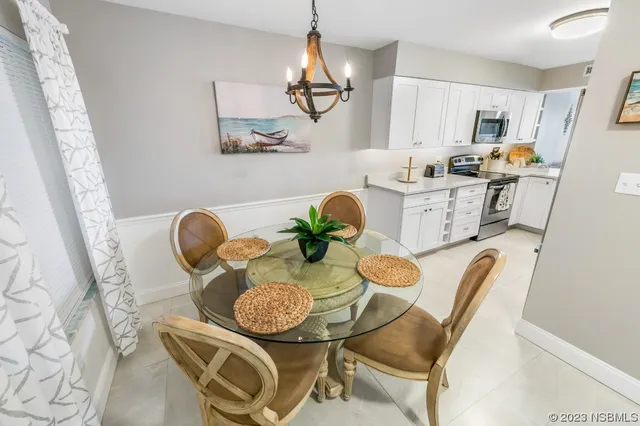 a view of dining table and chairs