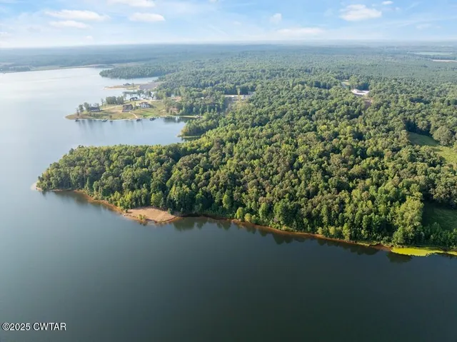 a view of a lake with a city