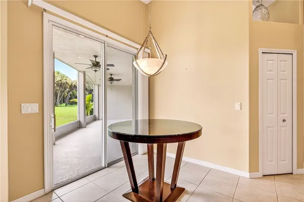 a dining room with window