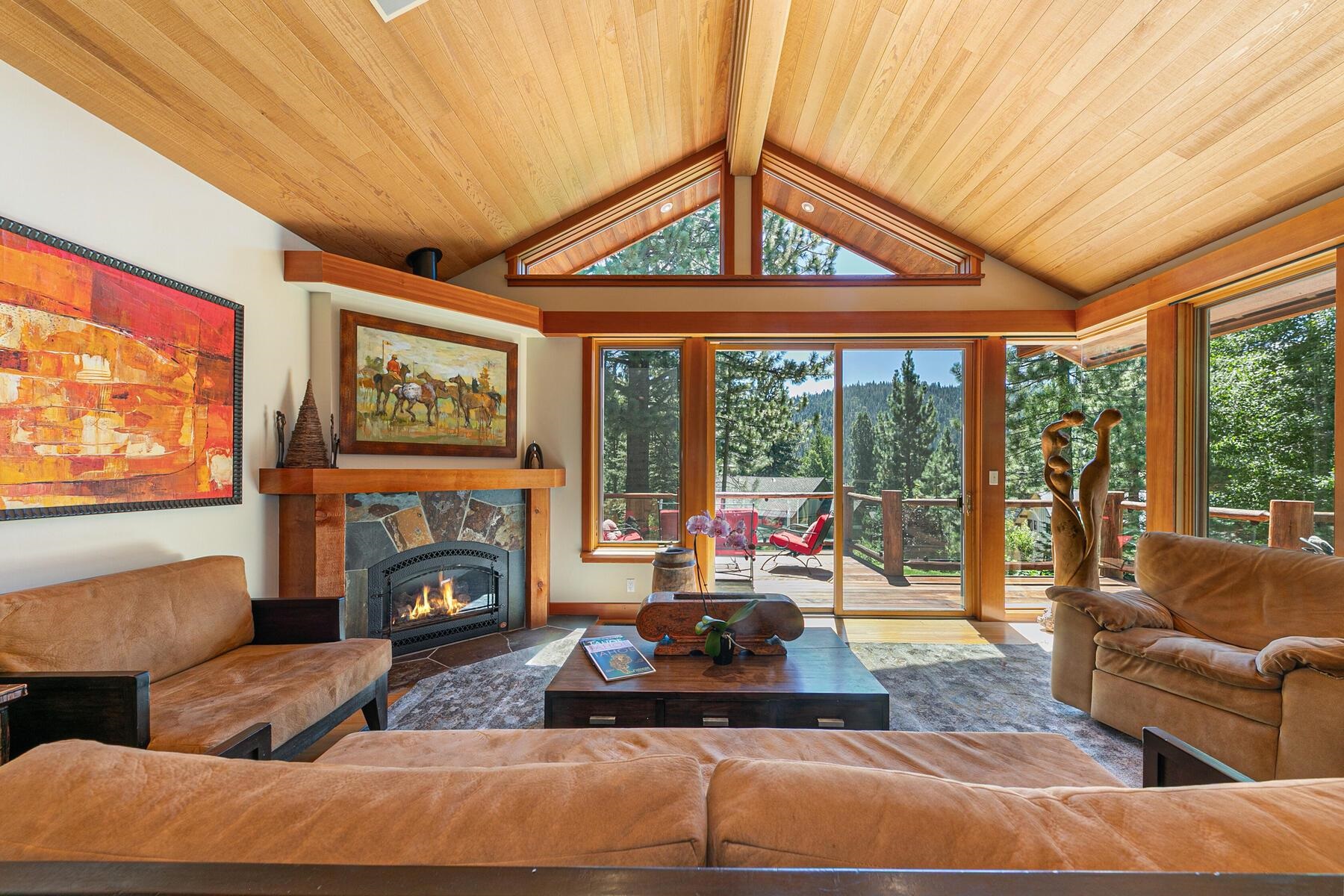 1221 Sandy Way Olympic Valley, CA 96146 - Photo 2 of 28 a living room with furniture a fireplace and a flat screen tv