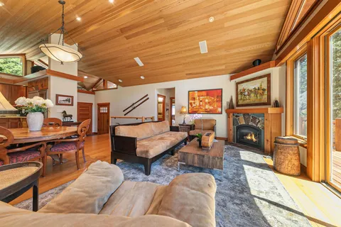 a living room with furniture a rug and a fireplace