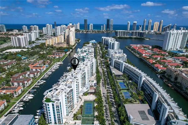 a city view with tall buildings