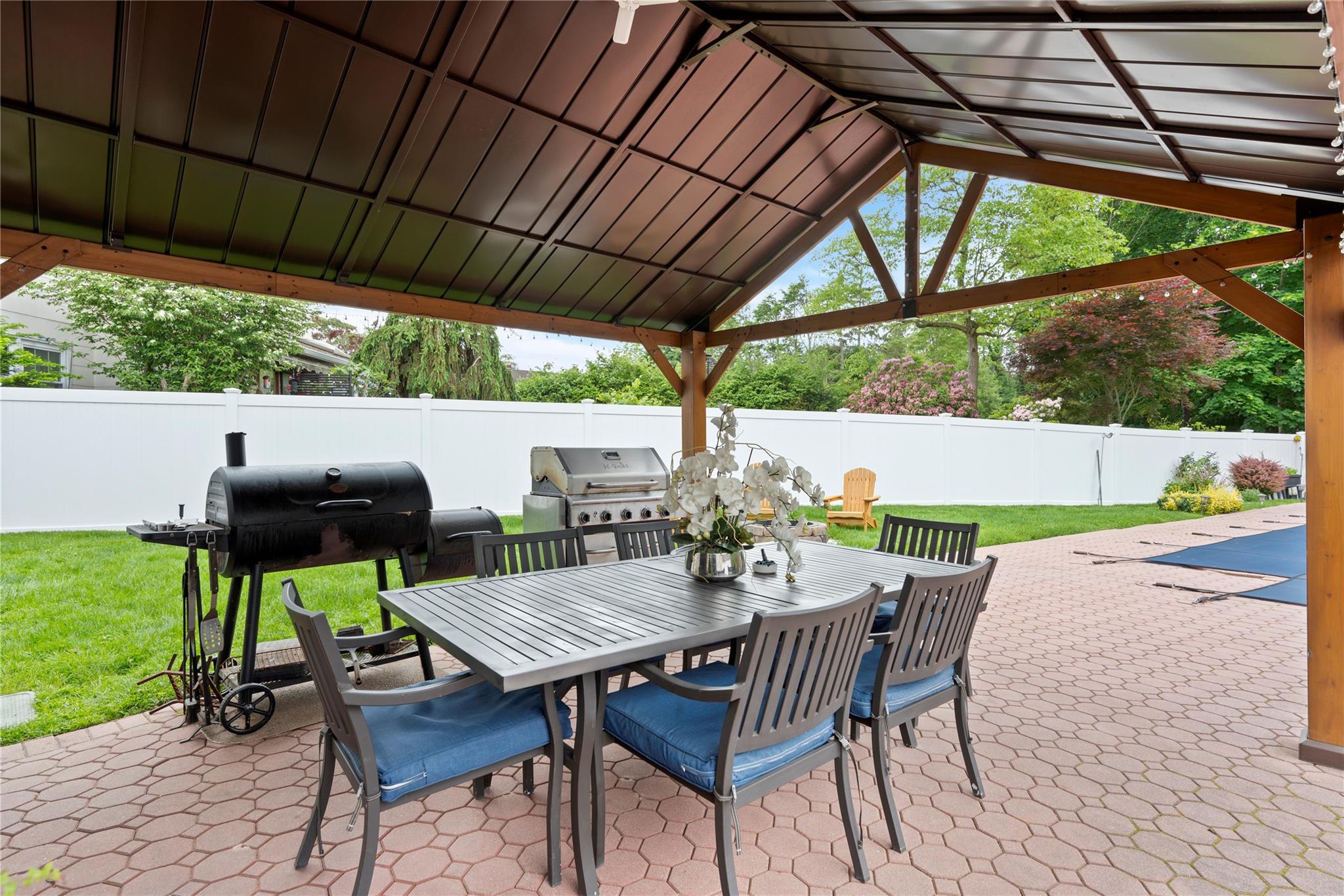 1 Bennett Avenue Huntington, NY 11746 - Photo 19 of 24 Fenced backyard with a grill, a patio area, and outdoor dining area