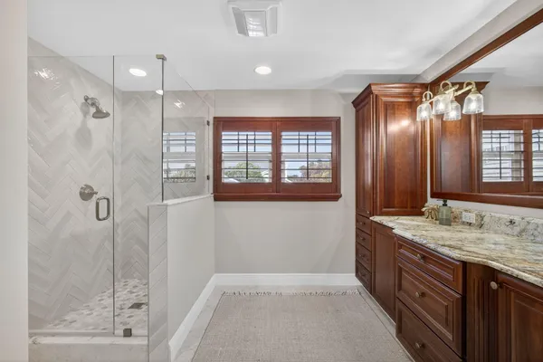 a view of a lake with a city