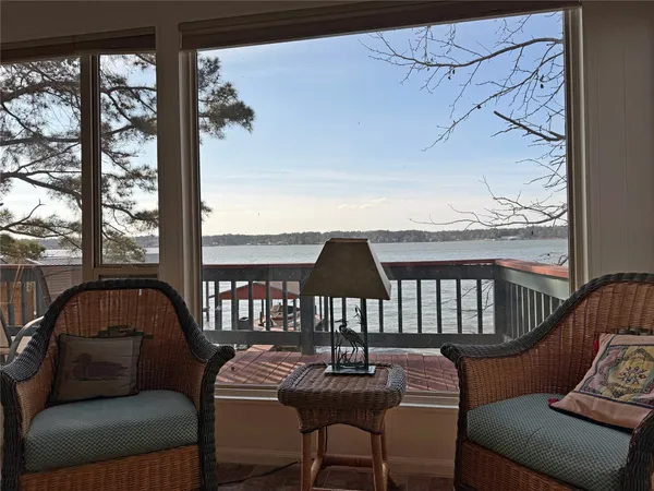 a balcony with furniture