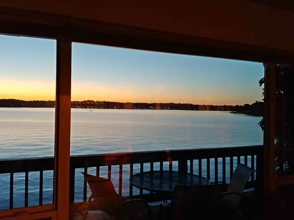 a view of lake from balcony