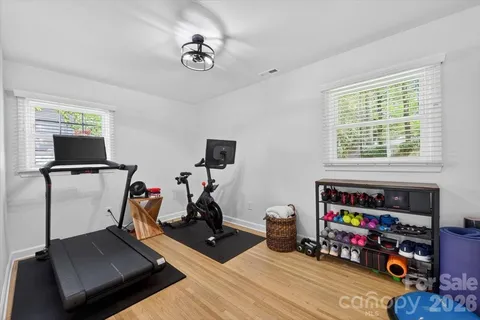 a view of a room with gym equipment