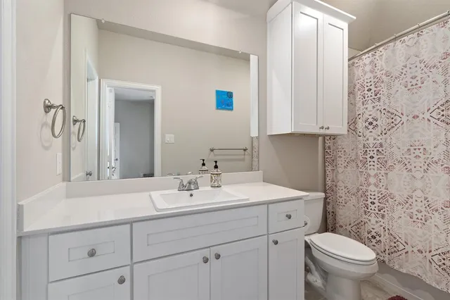 a bathroom with a sink toilet and vanity