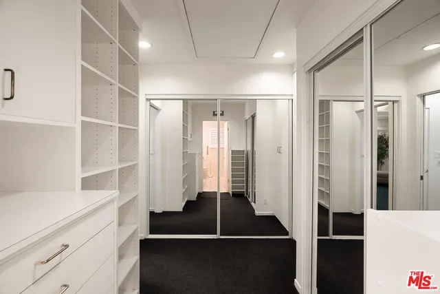 a view of walk in closet with empty racks