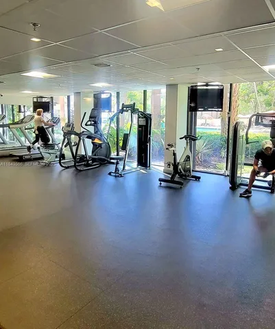 a view of a room with gym equipment