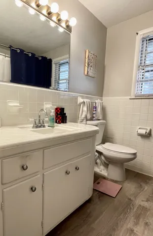 a bathroom with a toilet a sink and mirror