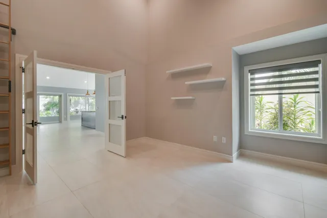 a view of a terrace with wooden floor and city view