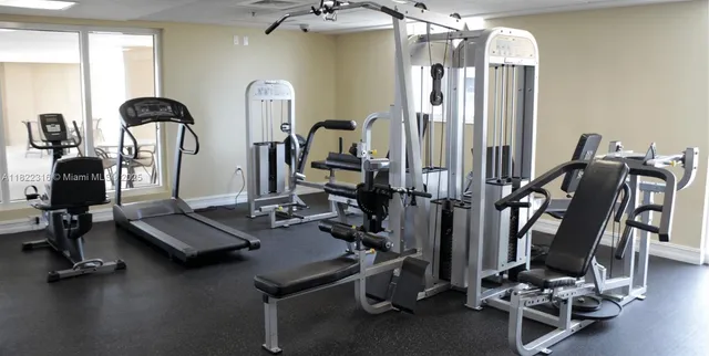a view of a room with gym equipment