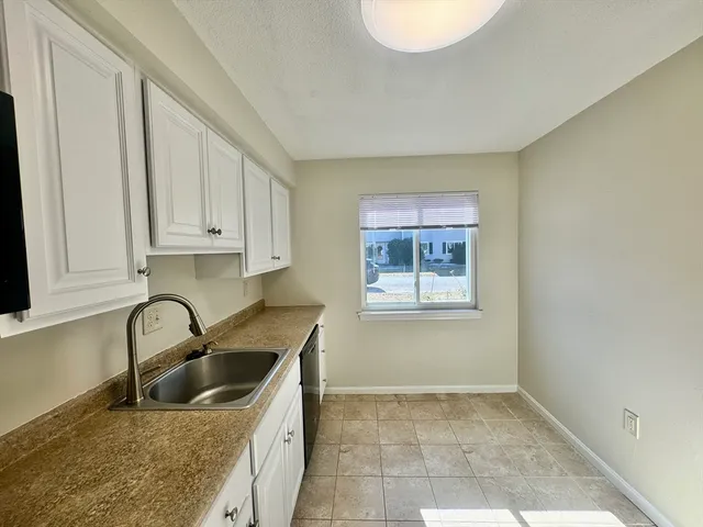 a kitchen with a sink a stove and cabinets