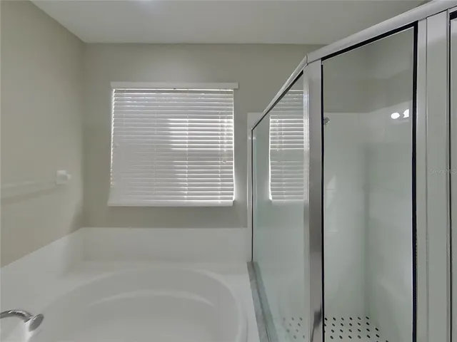 a bathroom with a bathtub and a shower