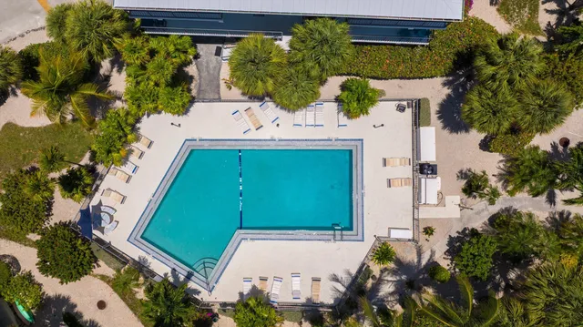 an aerial view of a house with a garden