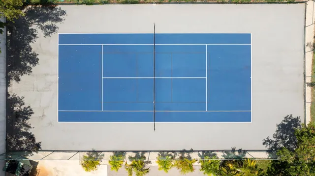 a aerial view of a house with swimming pool and yard