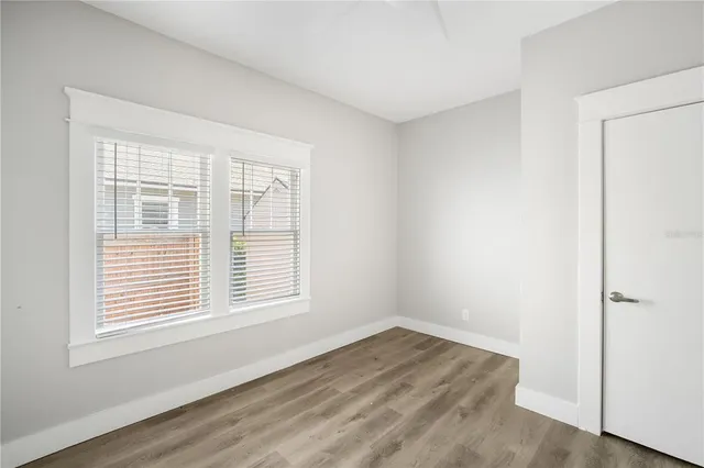 a view of a room that has a window in it