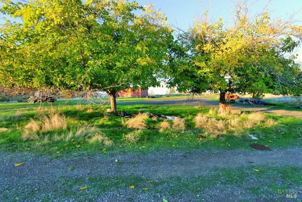 a view of a lake with a yard