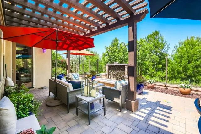 a outdoor living space with furniture and garden view