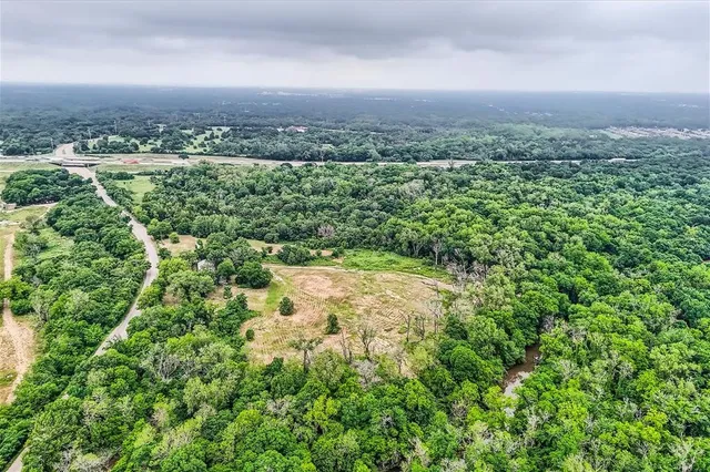 a view of a green field with lots of bushes