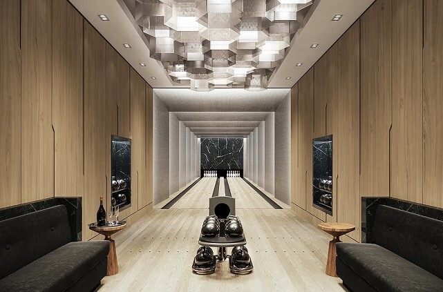 30 Riverside Boulevard, Unit 21M Manhattan, NY 10069 - Photo 14 of 38 a hallway with furniture and a chandelier