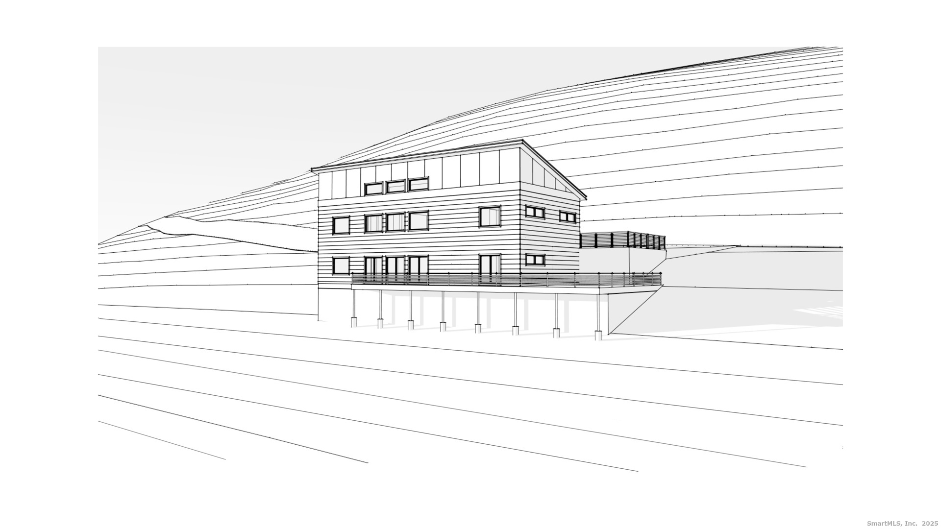 31 B June Road Washington, CT 06777 - Photo 8 of 20 Concept sketch rendering showing the home's massing, deck structure, and integration with the hillside terrain.