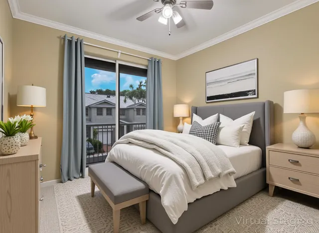 a bed room with a bed and a chandelier