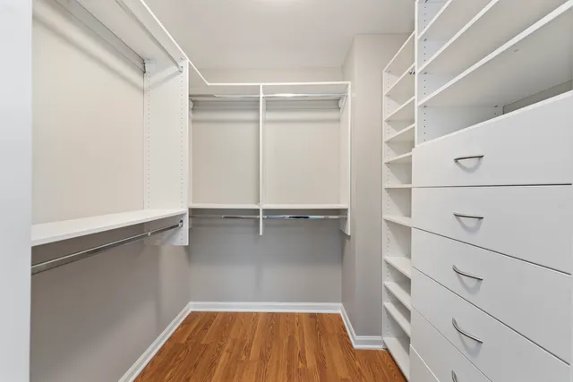 a view of an empty walk in closet