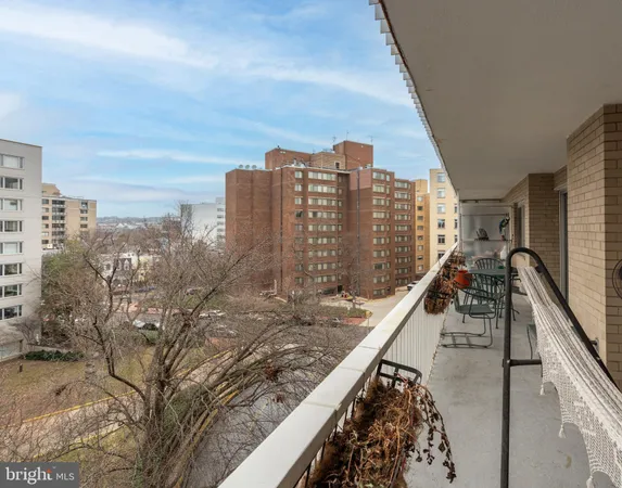 a view of balcony with city
