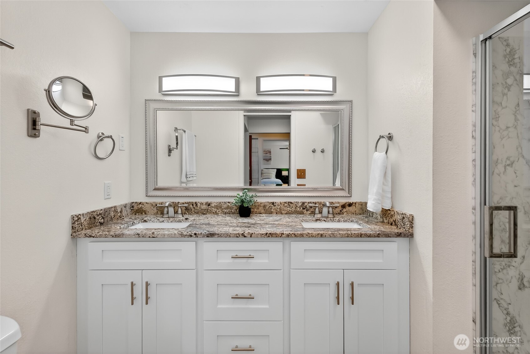 2493 Hilltop Road Ferndale, WA 98248 - Photo 20 of 35 a bathroom with a granite countertop sink and a mirror