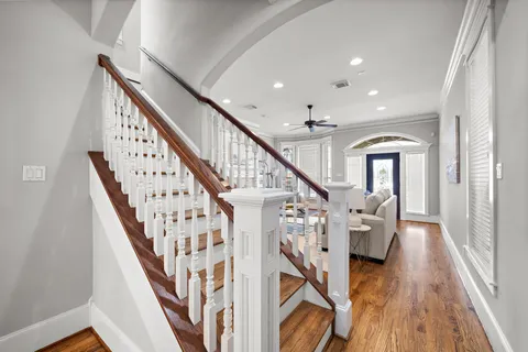 a view of entryway with wooden floor