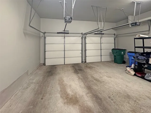 a view of a garage with storage