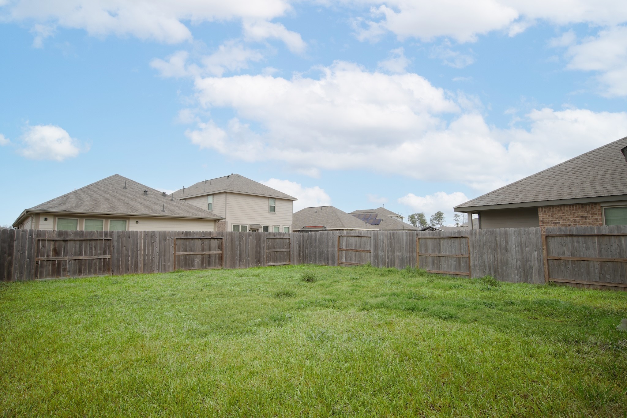 22691 Malvicino Drive New Caney, TX 77357 - Photo 12 of 12 a backyard of a house with large trees and wooden fence