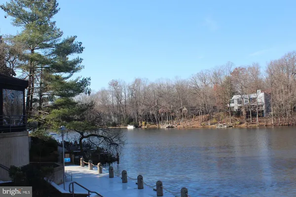 a view of river covered by trees and buildings