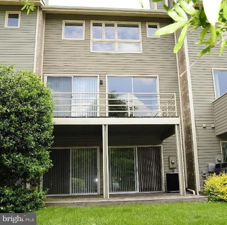 a view of a garden with plants and large trees