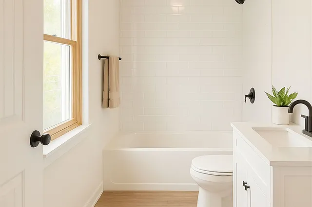 a view of an empty room with a window