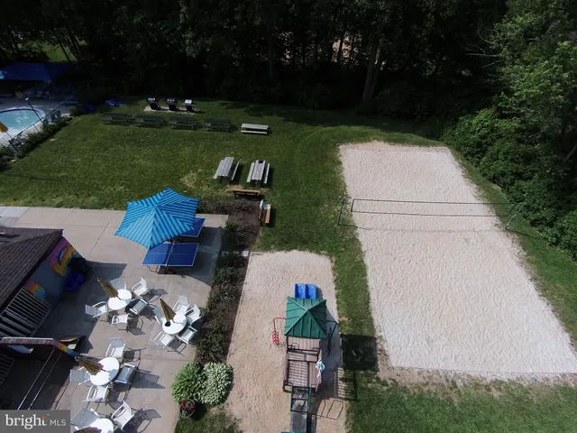 a view of backyard with outdoor seating and green space