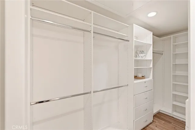a view of walk in closet with empty racks