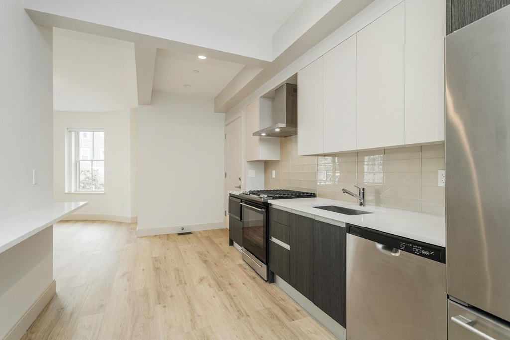 178 St Alphonsus Street, Unit 1 Boston, MA 02120 - Photo 3 of 8 a kitchen with stainless steel appliances granite countertop a sink stove and refrigerator