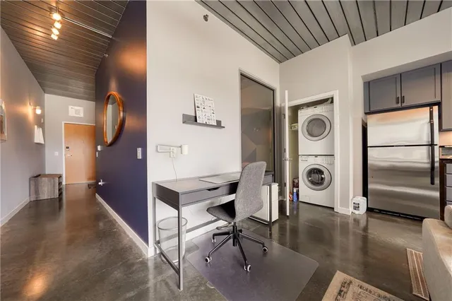 a workspace with table and chairs