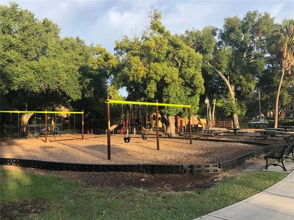 a park view with a sitting space