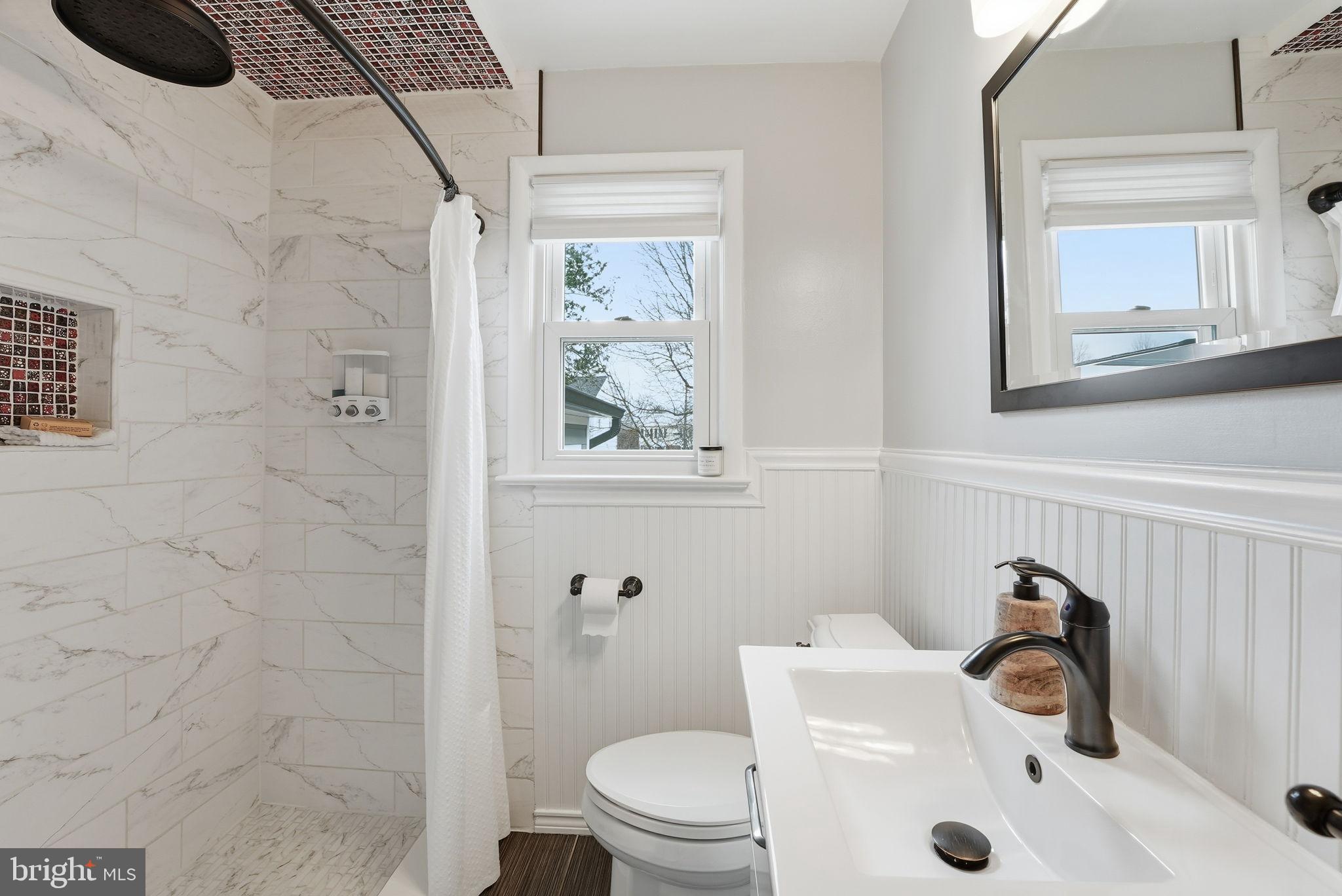 6803 Derrell Court Alexandria, VA 22307 - Photo 18 of 43 a bathroom with a sink a toilet and a shower